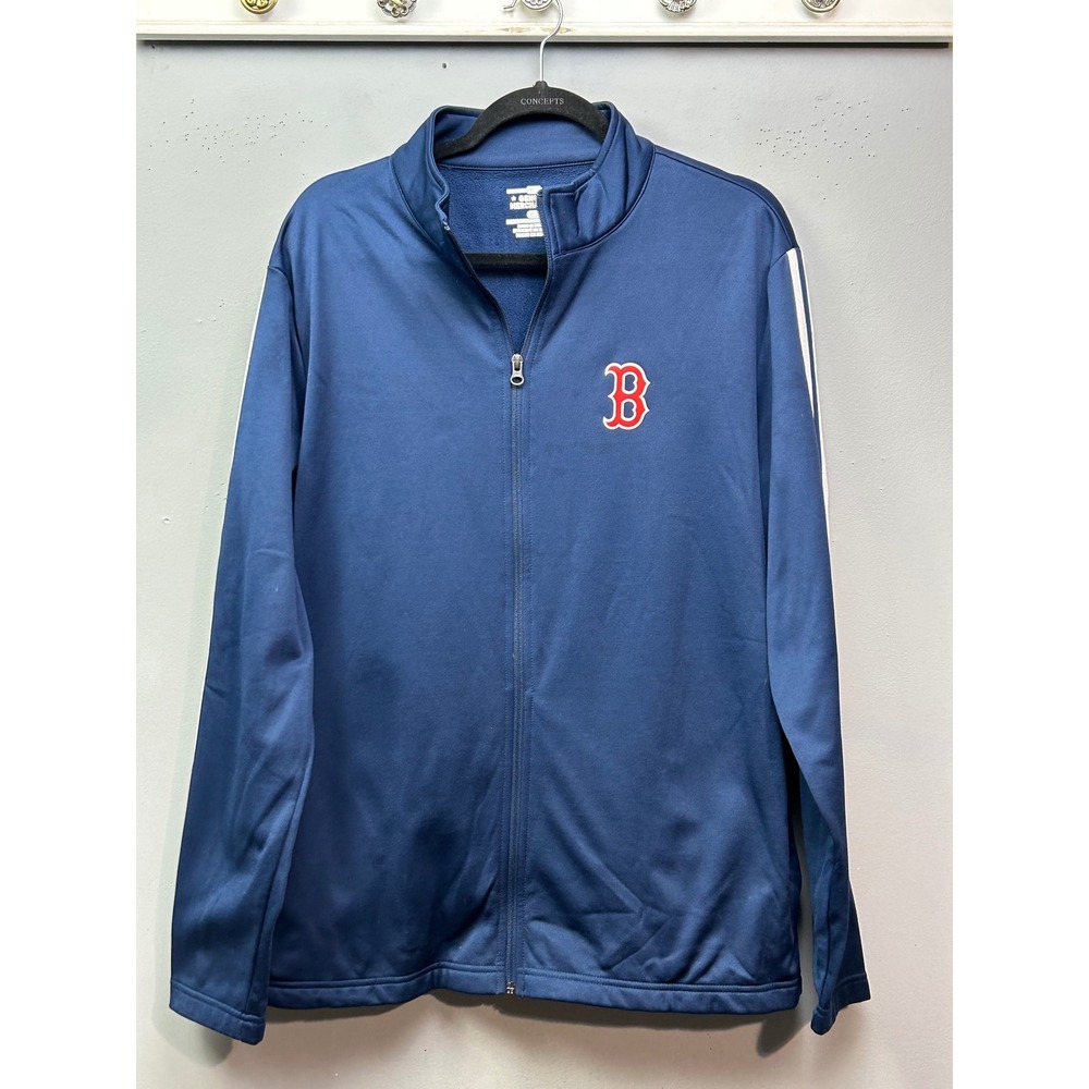 Boston Red Sox Baseball Jacket Fleece Lined Zip Up Mens Large Blue‎ Pockets